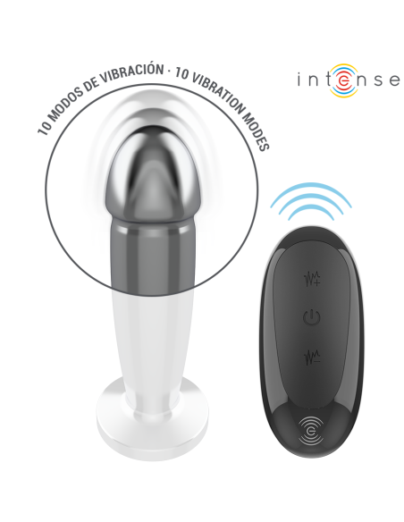INTENSE - PLUG ANAL 10 VIBRACIONES METAL EN FORMA DE DILDO CON CONTROL REMOTO M 