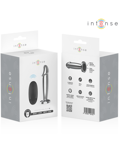 INTENSE - PLUG ANAL 10 VIBRACIONES METAL EN FORMA DE DILDO CON CONTROL REMOTO M 