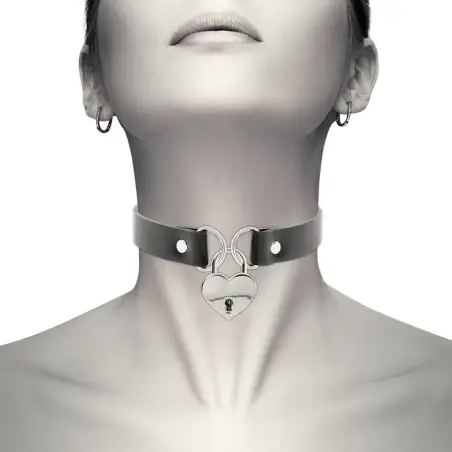 Collar Cuero Vegano Accesorio Corazón con Llave - BDSM