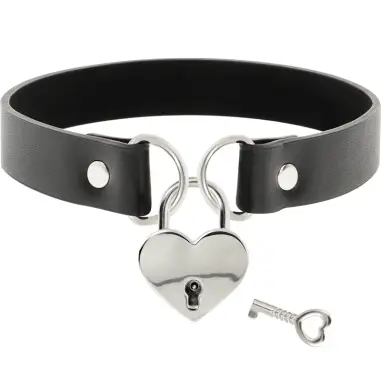 Collar Cuero Vegano Accesorio Corazón con Llave - BDSM