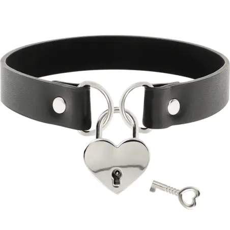 Collar Cuero Vegano Accesorio Corazón con Llave - BDSM