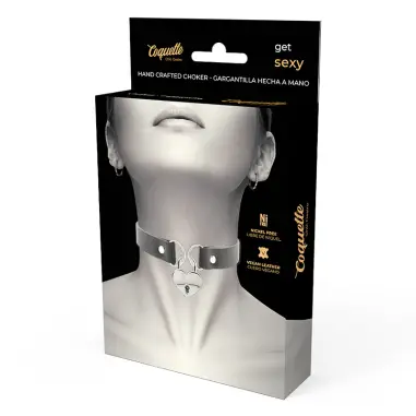 Collar Cuero Vegano Accesorio Corazón con Llave - BDSM