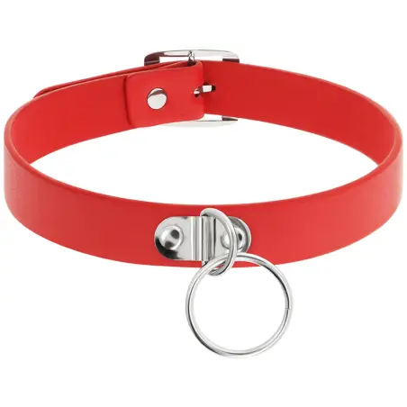 Collar Cuero Vegano Rojo Accesorio Woman Fetish - Ajustable