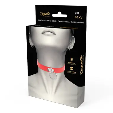 Collar Cuero Vegano Rojo Accesorio Woman Fetish - Ajustable