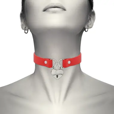 Collar Cuero Vegano Rojo Accesorio Corazón con Llave - BDSM