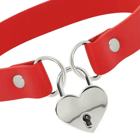 Collar Cuero Vegano Rojo Accesorio Corazón con Llave - BDSM