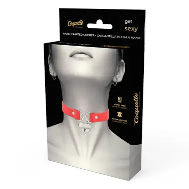 Collar Cuero Vegano Rojo Accesorio Corazón con Llave - BDSM