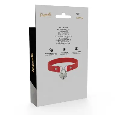 Collar Cuero Vegano Rojo Accesorio Corazón con Llave - BDSM