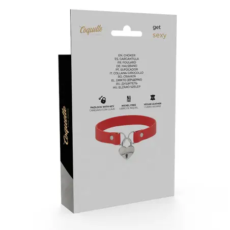 Collar Cuero Vegano Rojo Accesorio Corazón con Llave - BDSM