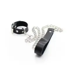 OHMAMA FETISH - COLLAR PARA PENE Y CORREA PIEL CON CADENA METALICA 2