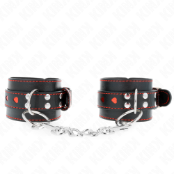 KINK - MUÑEQUERAS NEGRO CON INCRUSTACIÓN DE CORAZÓN ROJO AJUSTABLE 21-28 CM X 5.5 CM KINK WRIST RESTRAINT