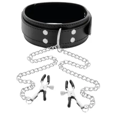 Collar con Pinzas para Pezones Negro - Ajustable | Darkness