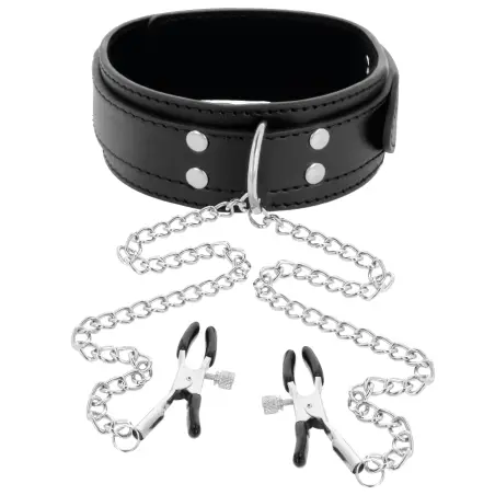 Collar con Pinzas para Pezones Negro - Ajustable | Darkness
