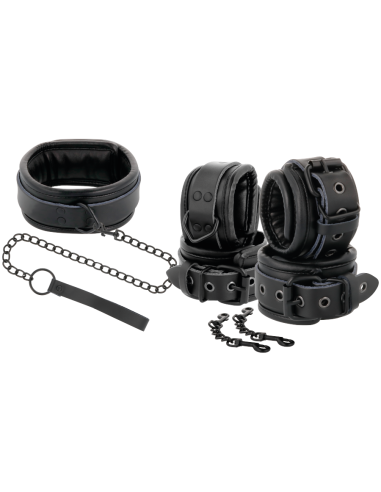 DARKNESS - ESPOSAS Y COLLAR DE CUERO NEGRO 