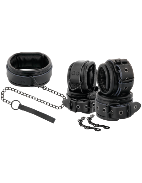 DARKNESS - ESPOSAS Y COLLAR DE CUERO NEGRO 