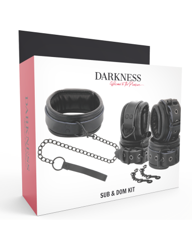 DARKNESS - ESPOSAS Y COLLAR DE CUERO NEGRO 