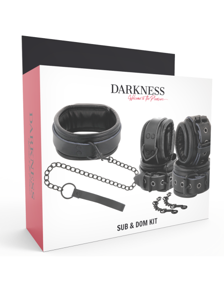 DARKNESS - ESPOSAS Y COLLAR DE CUERO NEGRO 