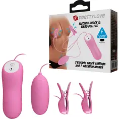 PRETTY LOVE - PINZAS CON VIBRACIÓN Y ELETROSHOCK ROSA 2