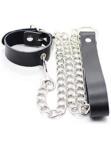OHMAMA FETISH - COLLAR PARA PENE Y CORREA PIEL CON CADENA METALICA 