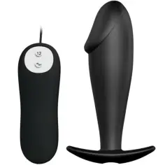 PRETTY LOVE - PLUG ANAL SILICONA FORMA PENE Y 12 MODOS VIBRACIÓN NEGRO