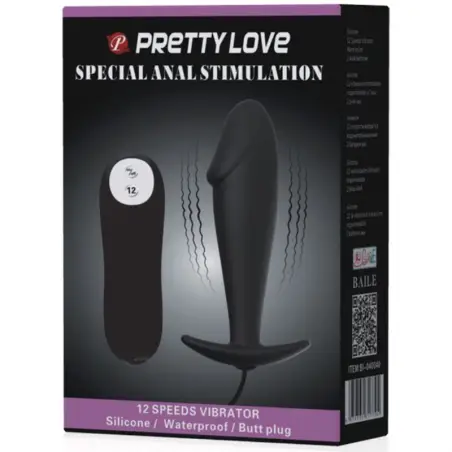 Plug Anal Silicona Forma Pene y 12 Modos Vibración Negro