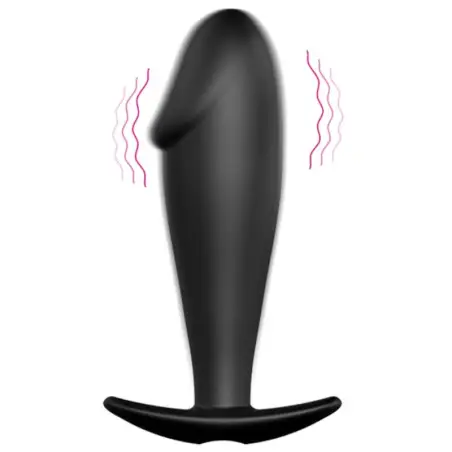 Plug Anal Silicona Forma Pene y 12 Modos Vibración Negro