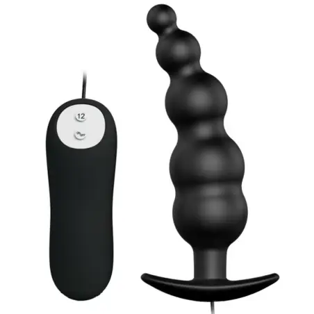 PRETTY LOVE - PLUG ANAL SILICONA ESTIMULACIÓN EXTRA Y 12 MODOS VIBRACIÓN NEGRO CONTROL REMOTO