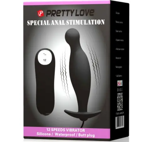 Plug Anal Silicona 12 Modos Vibración Negro | Pretty Love