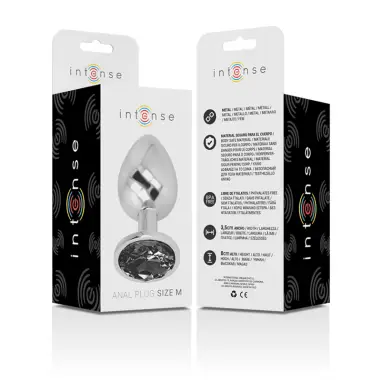 Plug Anal Metal Aluminio con Cristal Negro Talla M | Intense
