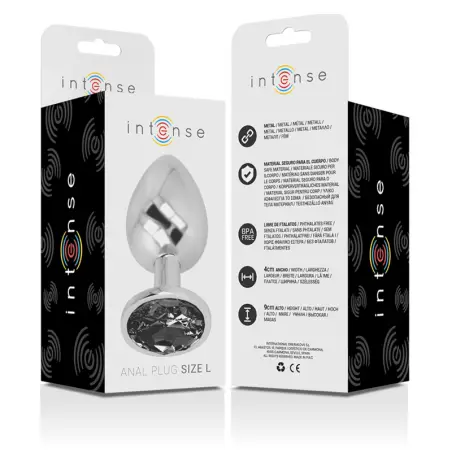 Plug Anal Metal Aluminio con Cristal Negro Talla L | Intense