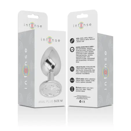 Plug Anal Metal Aluminio con Cristal Plata Talla M | Intense