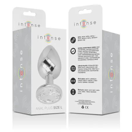 Plug Anal Metal Aluminio con Cristal Plata Talla L | Intense