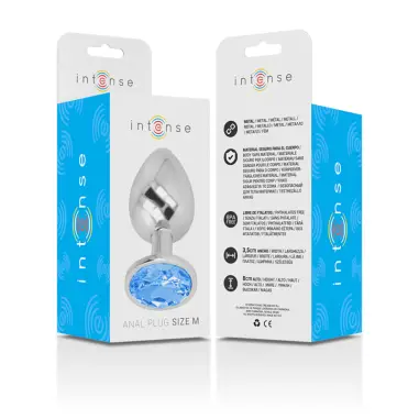 Plug Anal Metal Aluminio con Cristal Azul Talla M | Intense