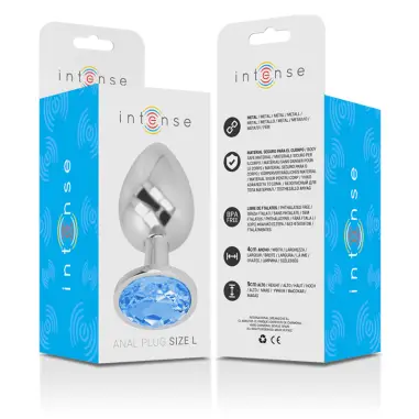 Plug Anal Metal Aluminio con Cristal Azul Talla L | Intense