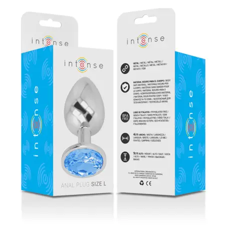 Plug Anal Metal Aluminio con Cristal Azul Talla L | Intense