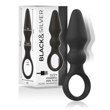 BLACK&SILVER - OZZY POTENTE VIBRADOR PLUG ANAL SILICONA