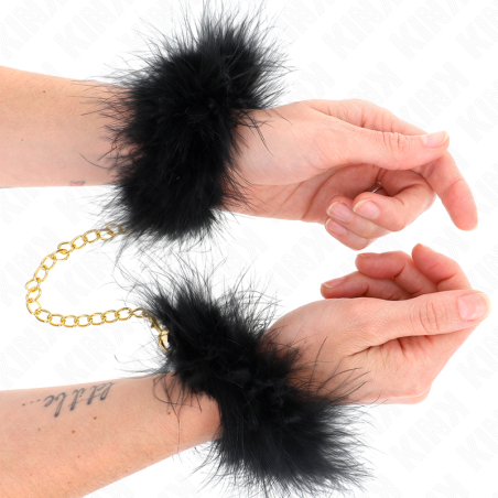 KINK - ESPOSAS DE PLUMAS NEGRO CON CADENA DORADA MODELO 2 KINK WRIST RESTRAINT