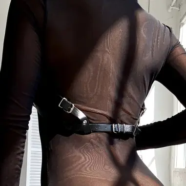 Arnés de Pecho Cuero Negro Talla Única | Subblime