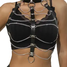 SUBBLIME - ARNÉS DE PECHO CADENAS CUERO NEGRO TALLA ÚNICA 2