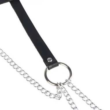 Cinturon de Cadenas Anillas Cuero Negro Talla Única