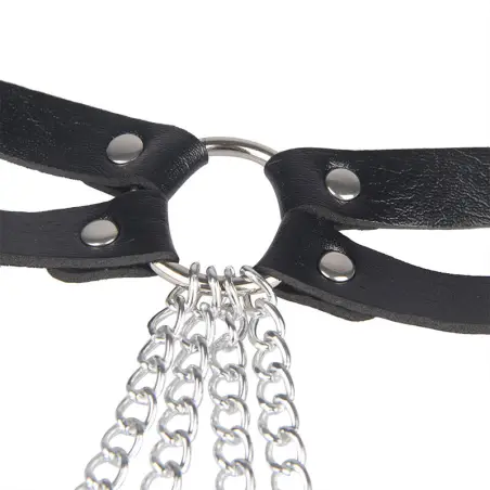 Cinturon de Cadenas Anillas Cuero Negro Talla Única