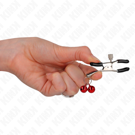KINK - PINZAS PARA PEZONES CON DOBLE CAMPANILLA ROJO 6 CM KINK NIPPLE GRIP