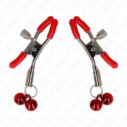 KINK - PINZAS PARA PEZONES ROJAS CON DOBLE CAMPANILLA ROJO 6 CM KINK NIPPLE GRIP 2