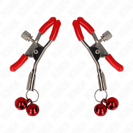 KINK - PINZAS PARA PEZONES ROJAS CON DOBLE CAMPANILLA ROJO 6 CM KINK NIPPLE GRIP