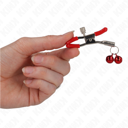 KINK - PINZAS PARA PEZONES ROJAS CON DOBLE CAMPANILLA ROJO 6 CM KINK NIPPLE GRIP