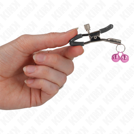KINK - PINZAS PARA PEZONES CON DOBLE CAMPANILLA ROSA 6 CM KINK NIPPLE GRIP