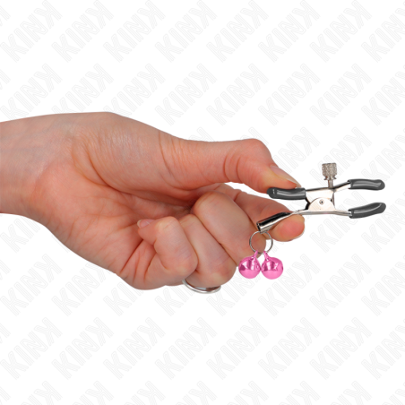 KINK - PINZAS PARA PEZONES CON DOBLE CAMPANILLA ROSA 6 CM KINK NIPPLE GRIP