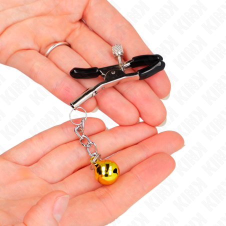 KINK - PINZAS PARA PEZONES CON COLGANTE DE CASCABEL DORADO 6 CM KINK NIPPLE GRIP