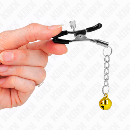 KINK - PINZAS PARA PEZONES CON COLGANTE DE CASCABEL DORADO 6 CM KINK NIPPLE GRIP