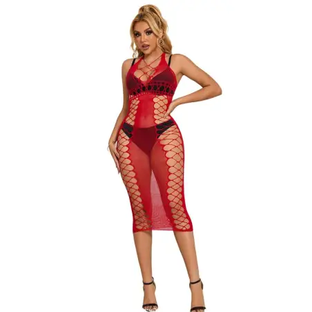 Vestido de Rejilla Largo Rojo Talla Única | Subblime